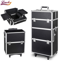4 in 1 Aluminum Rolling Cosmetic Makeup Train Case Trolley, 4 Removable Wheels
